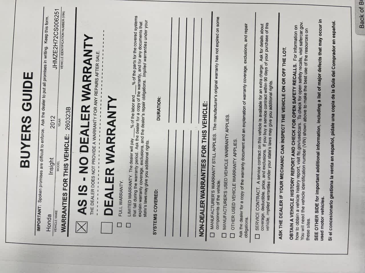 2012 Honda Insight EX